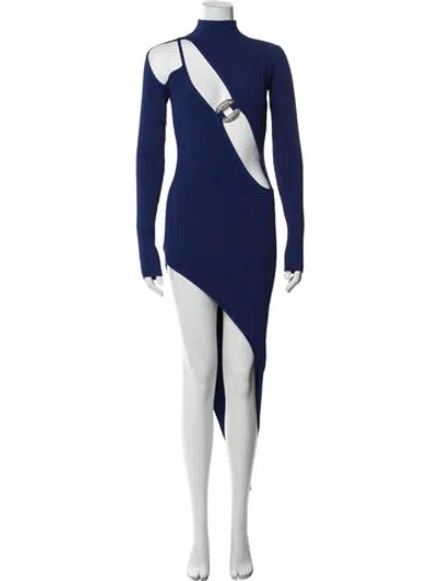 Pre-owned David Koma Mock Neck Mini Dress W/ Tags In Blue