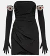 David Koma Moiré Minidress And Embellished Gloves In Black/black