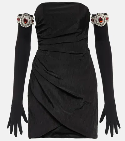 David Koma Moiré Minidress And Embellished Gloves In Black/black