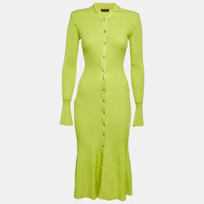 David Koma Neon Green Rib Knit Midi Cut-out Midi Dress