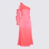David Koma One-shoulder Satin Midi Dress In Pink