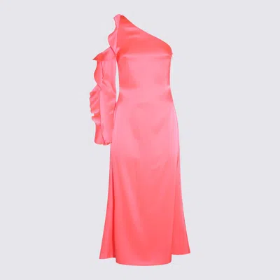 DAVID KOMA DAVID KOMA NEON PINK SATIN MIDI DRESS