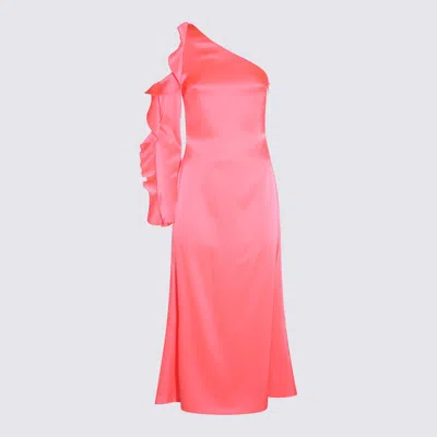 David Koma Ruffle One-shoulder Midi-dress In Pink