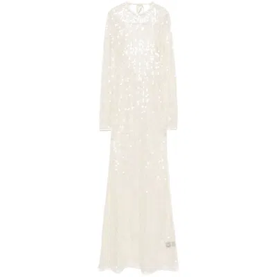 David Koma Womens Long-sleeve Sequin Woven Midi Dress Cream