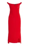 David Koma Off-the-shoulder Bustier Cady Midi Dress In Red