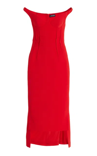 David Koma Off-the-shoulder Bustier Cady Midi Dress In Red