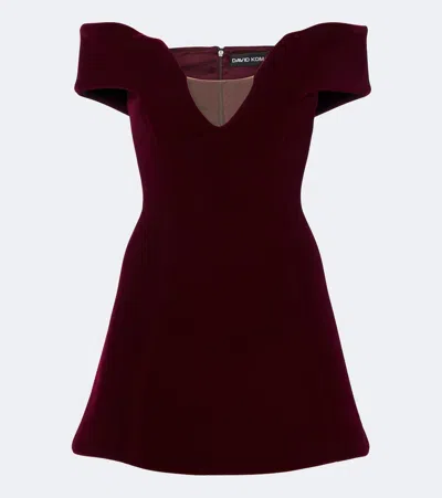 David Koma Off-shoulder Velvet Minidress In Burgundy