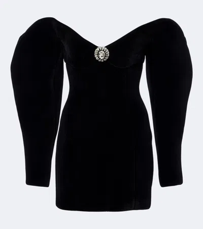 David Koma Off-shoulder Velvet Minidress In Schwarz