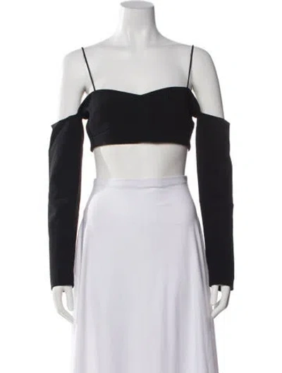 Pre-owned David Koma Off-the-shoulder Long Sleeve Crop Top In Black
