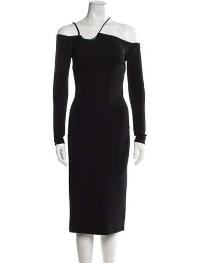 Pre-owned David Koma Off-the-shoulder Midi Length Dress In Black