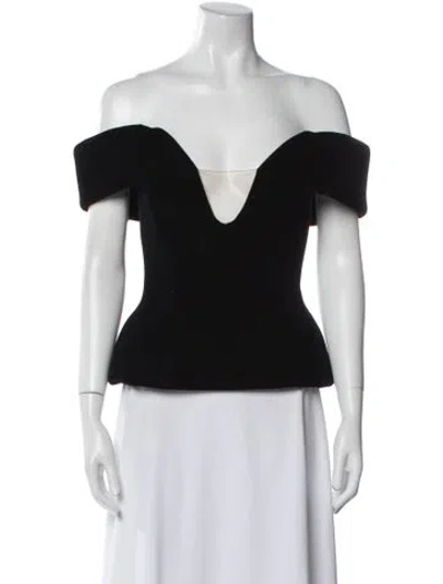 Pre-owned David Koma Off-the-shoulder Short Sleeve Top In Black