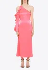 David Koma One-shoulder Satin Midi Dress In Pink