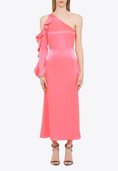 DAVID KOMA ONE-SHOULDER SATIN MIDI DRESS