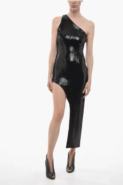 David Koma One-shoulder Sequined Dress With Asymmetric Design In Black