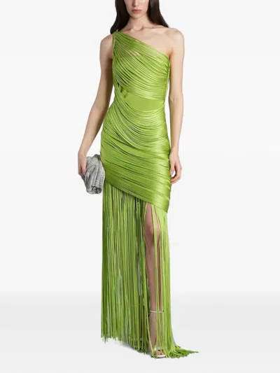 David Koma One-shoulder Fringed-detail Maxi Dress In Gray