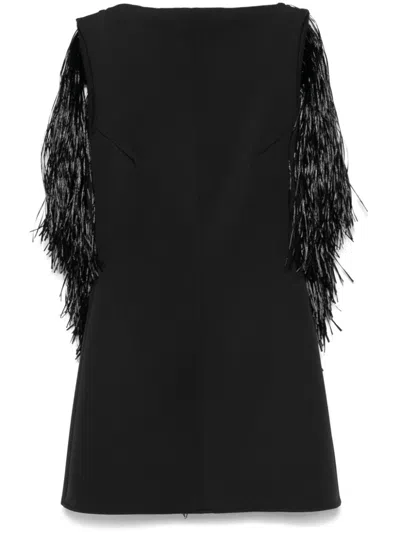 David Koma Open-back Fringe-detail Mini Dress In Black