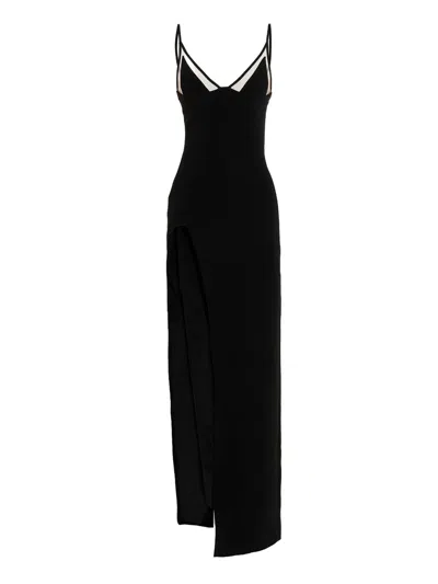 David Koma Mesh-paneled Gown In Black
