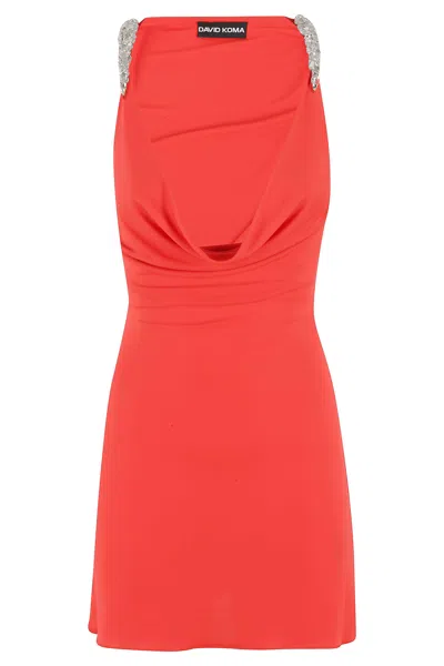 DAVID KOMA ORANGE JEWELED MINI DRESS
