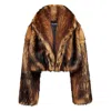 David Koma Oversized Cropped Faux Fur Jacket With V-neck And Wide Collar In Brown