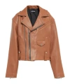 David Koma Oversized Leather Jacket In Brown
