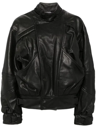 David Koma Panelled Leather Jacket In Black
