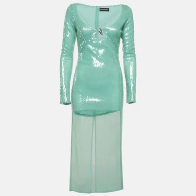 Pre-owned David Koma Pastel Green Sequin Midi Dress M