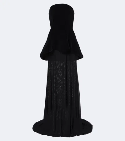 David Koma Peplum Strapless Gown In Black