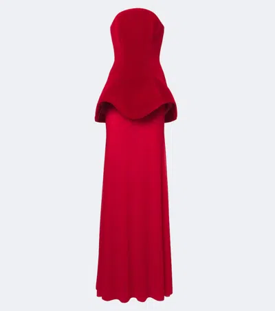 David Koma Peplum Strapless Gown In Red