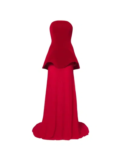 David Koma Peplum Strapless Gown In Red