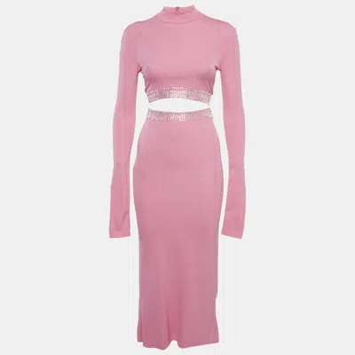 Pre-owned David Koma Pink Crystal Embellished Jersey Top And Skirt Set Xs