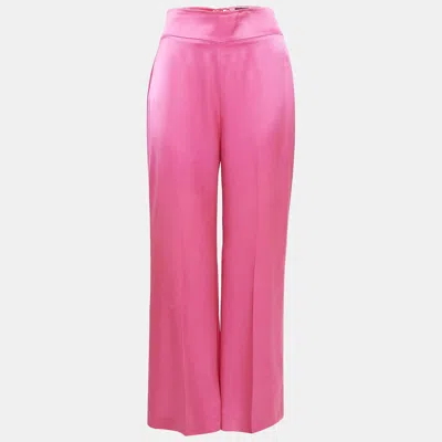 David Koma Pink Satin Lace-up Detail Wide Leg Trousers