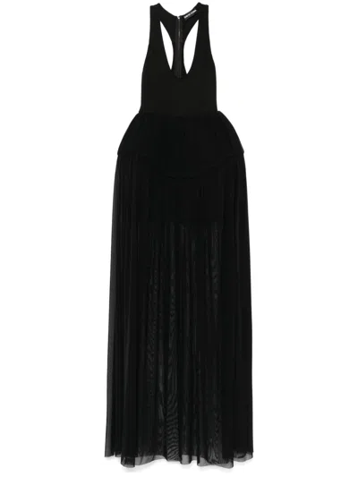 David Koma Pleated Evening Dress With U-neck And Racerback For Women In Black