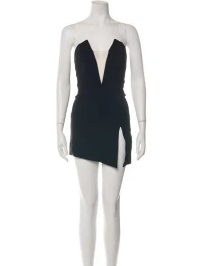 Pre-owned David Koma Plunge Neckline Mini Dress In Black