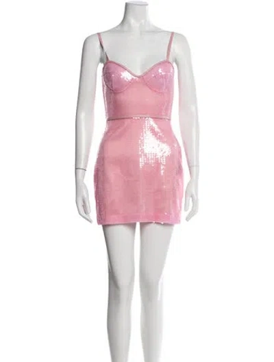 Pre-owned David Koma Plunge Neckline Mini Dress In Pink