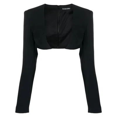 David Koma Plunging Square-neck Cropped Blouse In Black