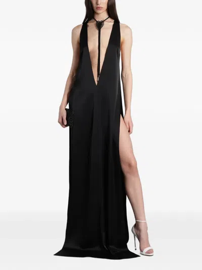 David Koma Plunging V-neck Side-slit Dress In Black
