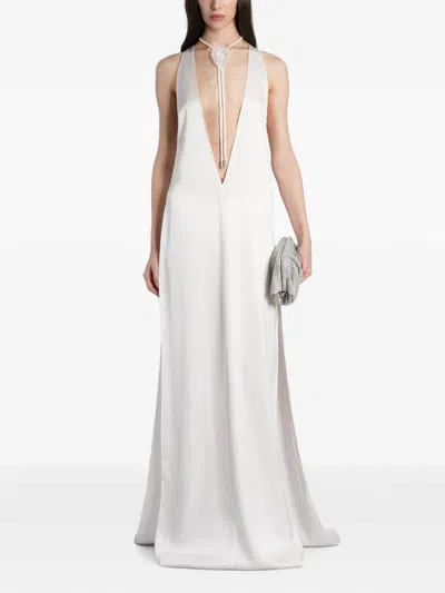 David Koma Plunging V-neck Side-slit Dress In White