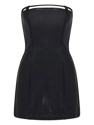 David Koma Pocket-detail Leather Mini Dress In Black