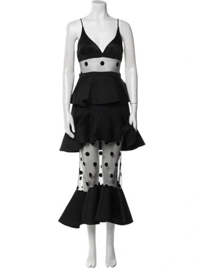 Pre-owned David Koma Polka Dot Print Long Dress In Black