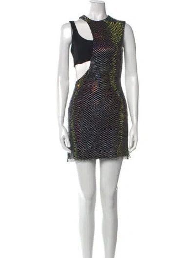 Pre-owned David Koma Polka Dot Print Mini Dress In Black