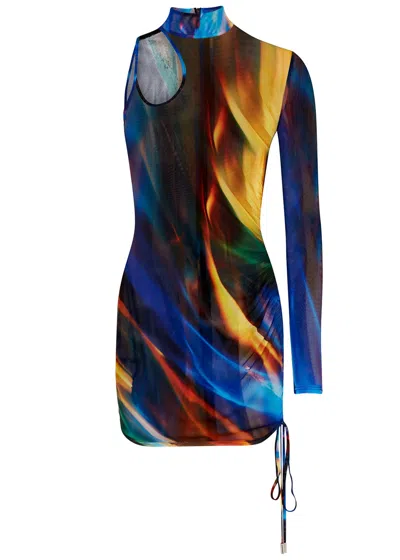 David Koma Printed Asymmetric Tulle Mini Dress In Multicoloured