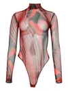 David Koma Printed Bodysuit In Red