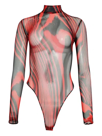 David Koma Printed Bodysuit In Red