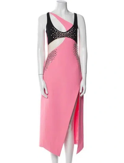Pre-owned David Koma Printed Long Dress In Pink