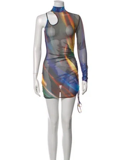 Pre-owned David Koma Printed Mini Dress In Blue