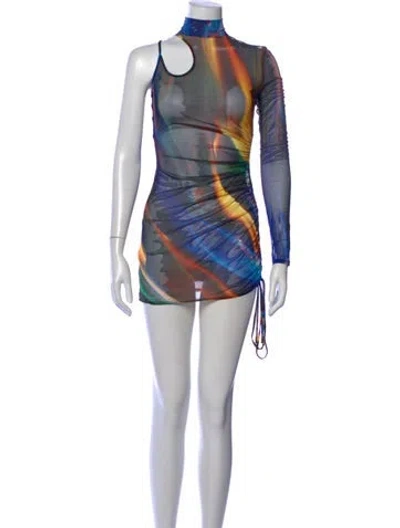 Pre-owned David Koma Printed Mini Dress In Blue