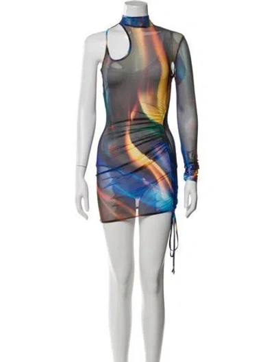 Pre-owned David Koma Printed Mini Dress In Blue