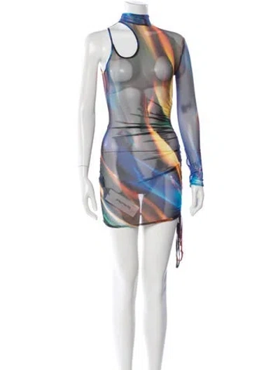 Pre-owned David Koma Printed Mini Dress W/ Tags In Blue