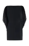 David Koma Raffia-fringe Scuba Open-back Mini Dress In Black