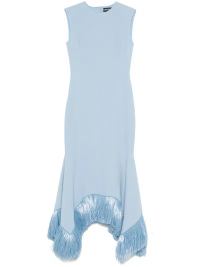 David Koma Raffia Fringe-trim Maxi Dress In Blue